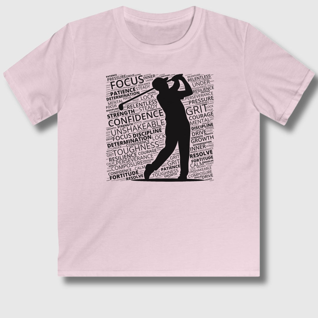 Unleash Your Mental Game (Male) - Youth Golf T-Shirt in Light Pink