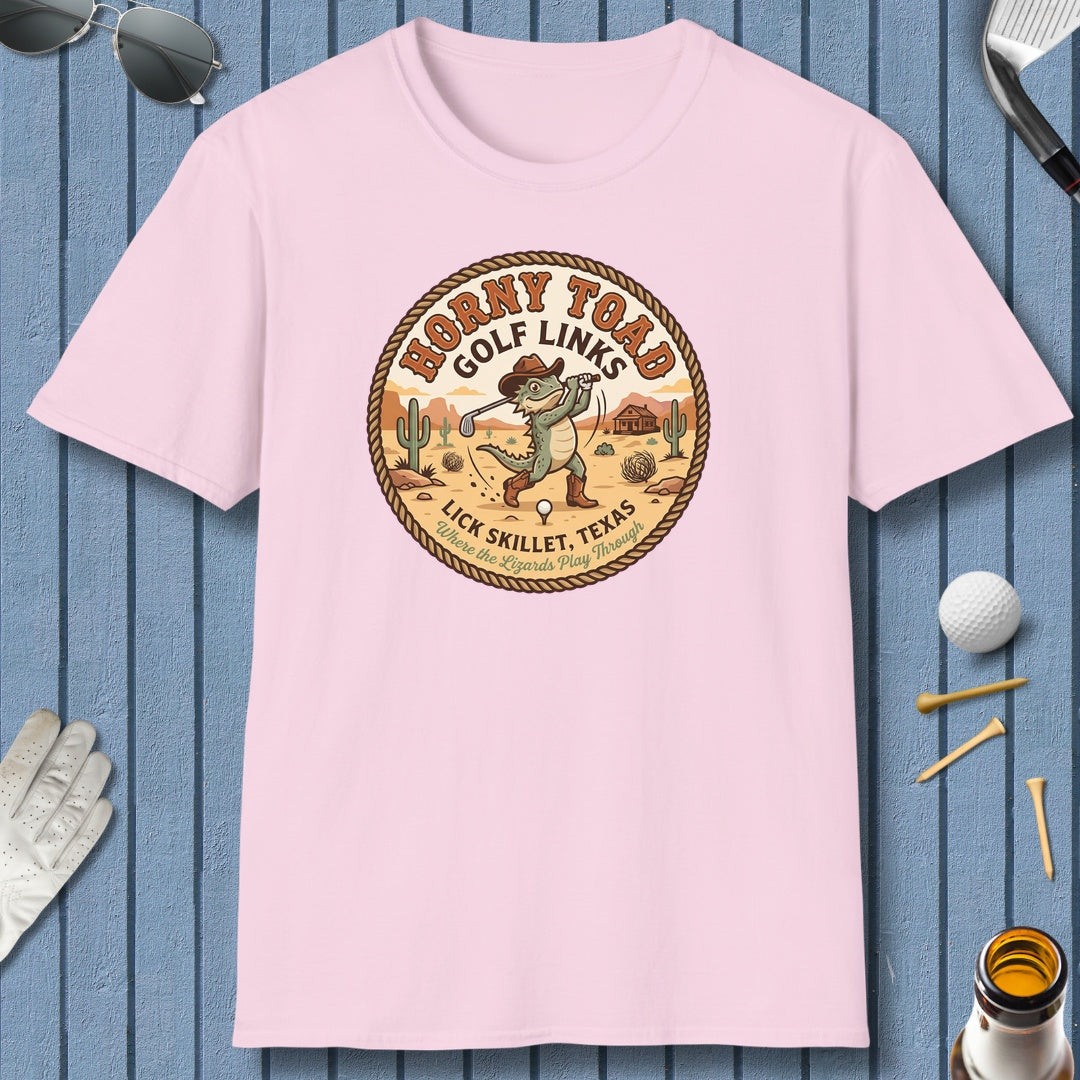 Horny Toad Golf Links - Lick Skillet, Texas - Adult Golf T-Shirt in Light Pink