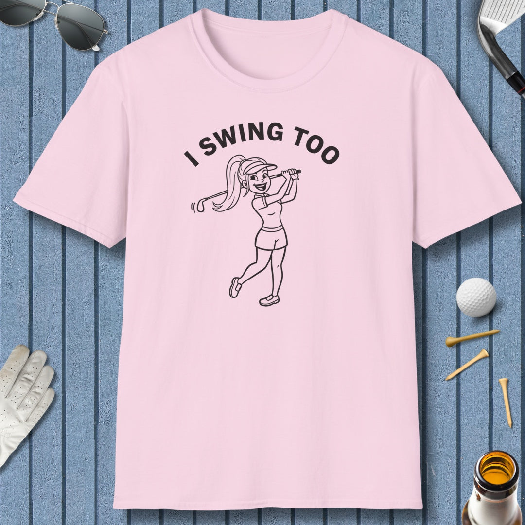 Retro I SWING TOO Women's Golf T-Shirt - Adult Golf T-Shirt in Light Pink