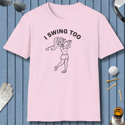 Retro I SWING TOO Women's Golf T-Shirt - Adult Golf T-Shirt in Light Pink