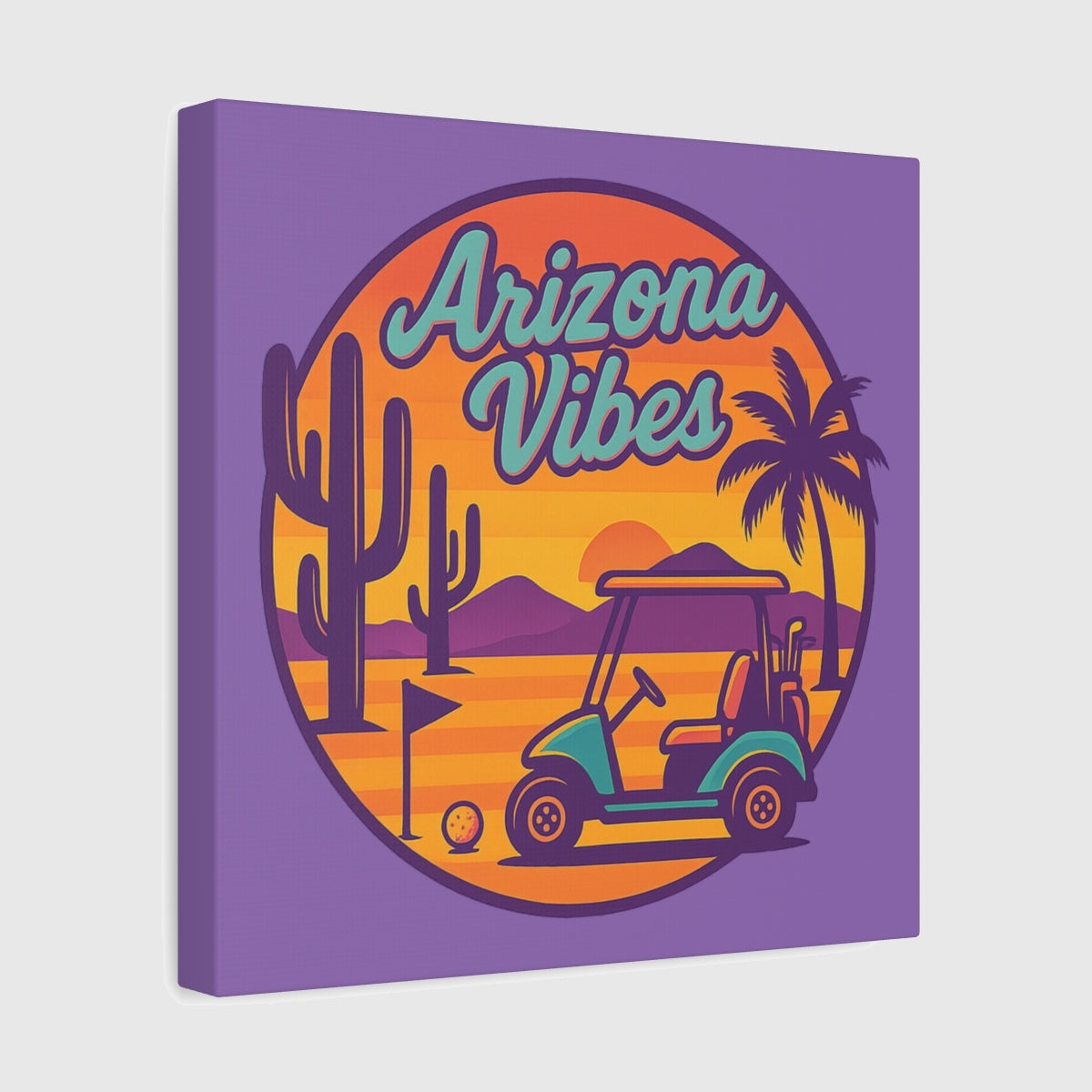 Golf Vibes - Arizona - Desert Edition Golf Destination - Canvas Wall Art - Light Purple - 12×12 - front