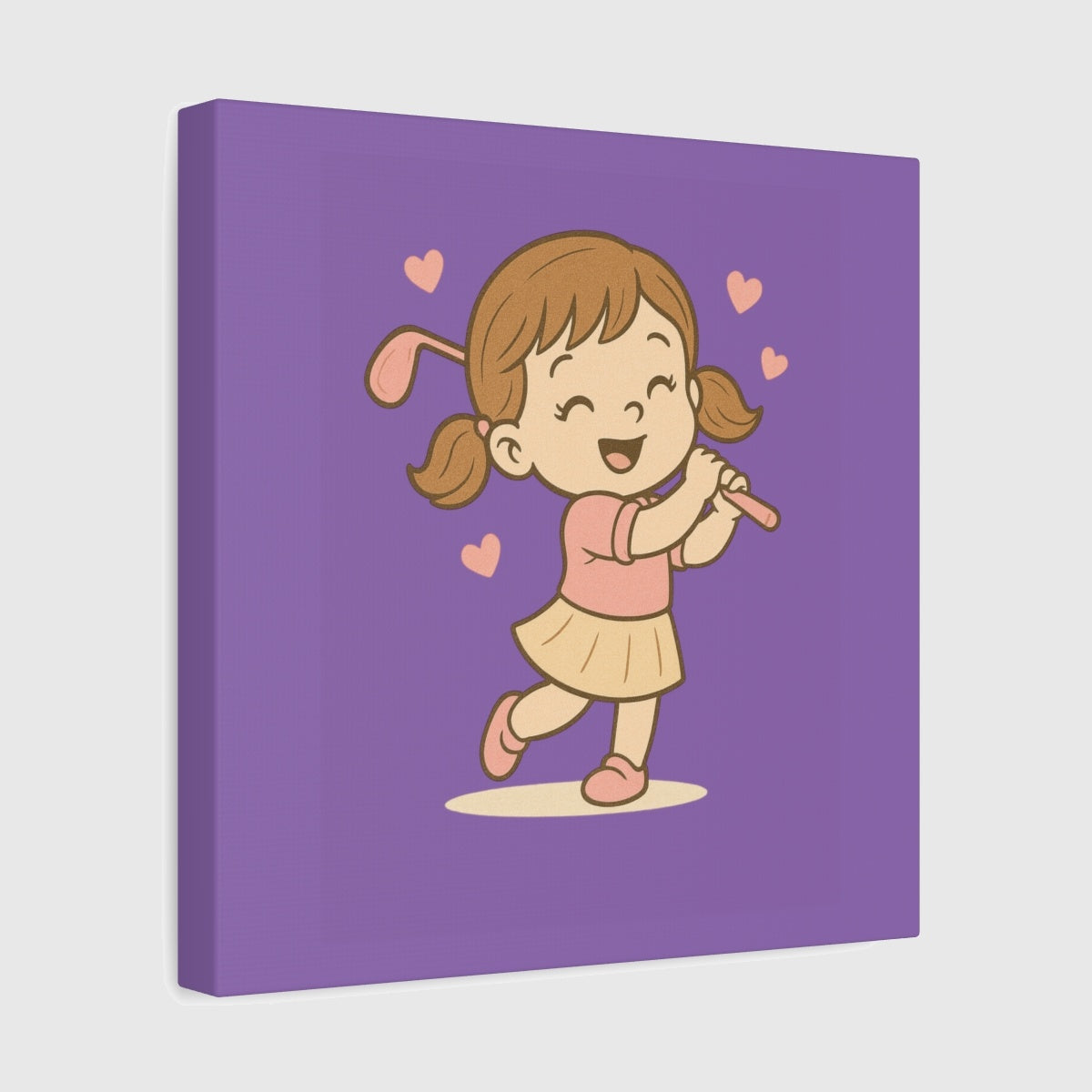 Happy Golfer Girl - Canvas Wall Art - Light Purple - 12×12 - front