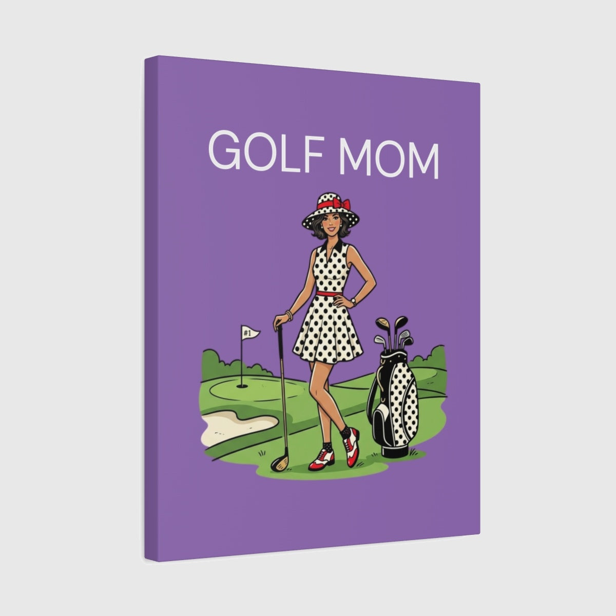 FASHIONABLE GOLF MOM, Polka Dot Dress Tee - Canvas Wall Art - Light Purple - 16×20 - front
