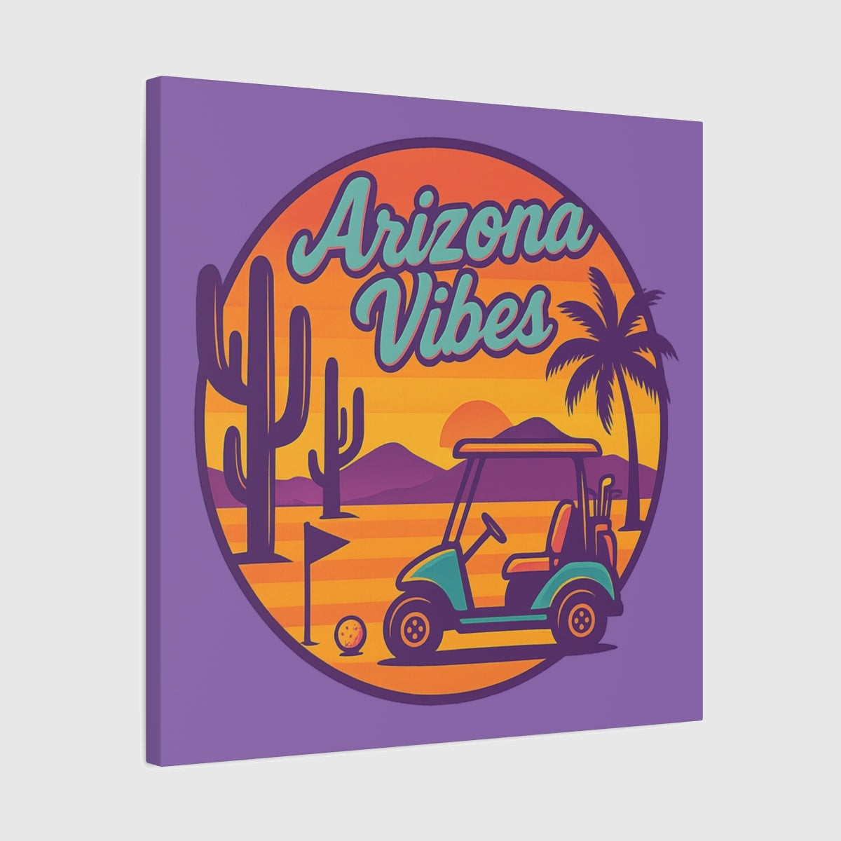 Golf Vibes - Arizona - Desert Edition Golf Destination - Canvas Wall Art - Light Purple - 24×24 - front