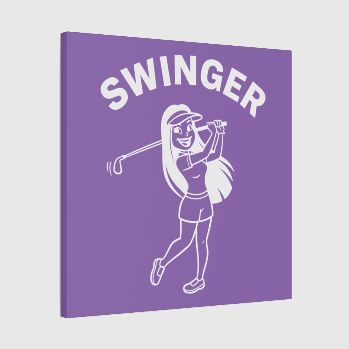 Retro Swinger Women's Golf T-Shirt - Canvas Wall Art - Light Purple - 24×24 - front