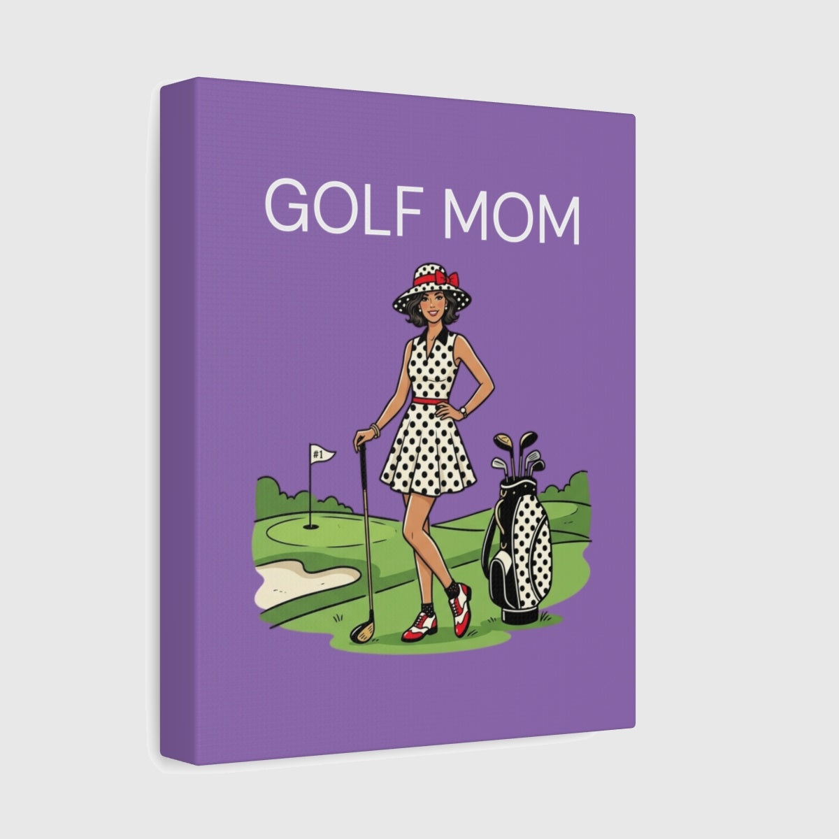 FASHIONABLE GOLF MOM, Polka Dot Dress Tee - Canvas Wall Art - Light Purple - 8×10 - front