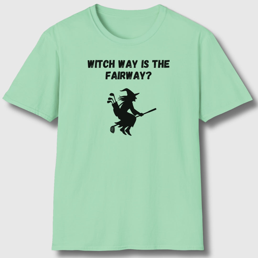 Witch Way is the Fairway - Adult Golf T-Shirt in Mint Green