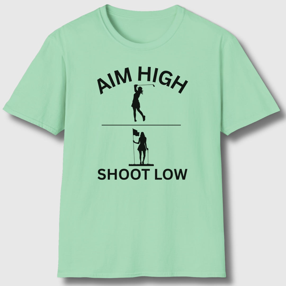 Aim High - Shoot Low (Female) - Adult Golf T-Shirt in Mint Green