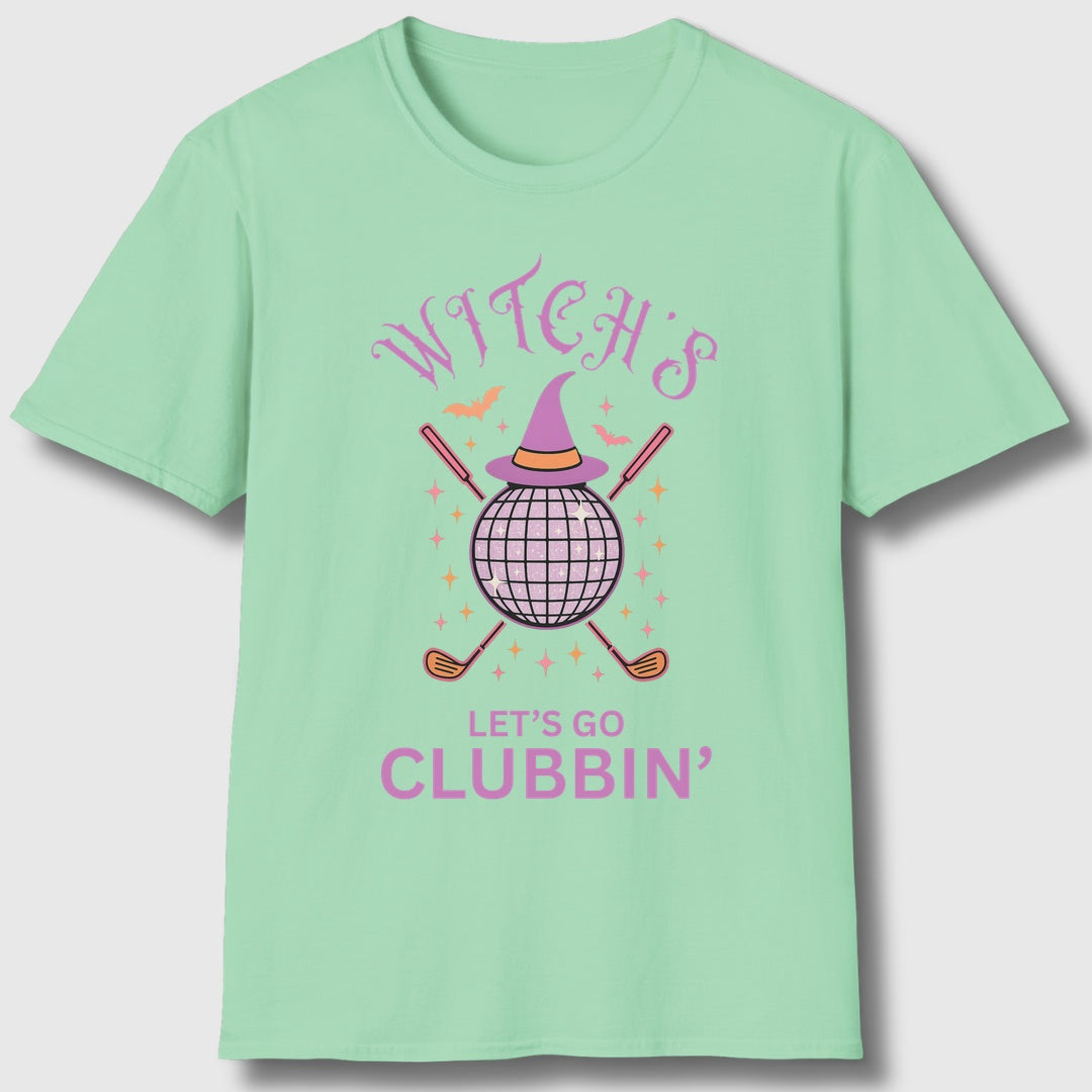 Witches, Let's Go Clubbin'! - Adult Golf T-Shirt in Mint Green