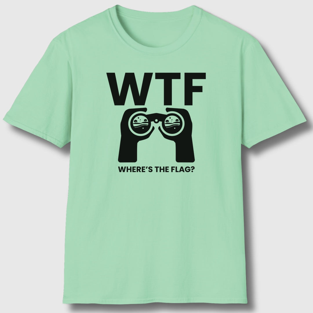 WTF - Where's the Flag - Adult Golf T-Shirt in Mint Green