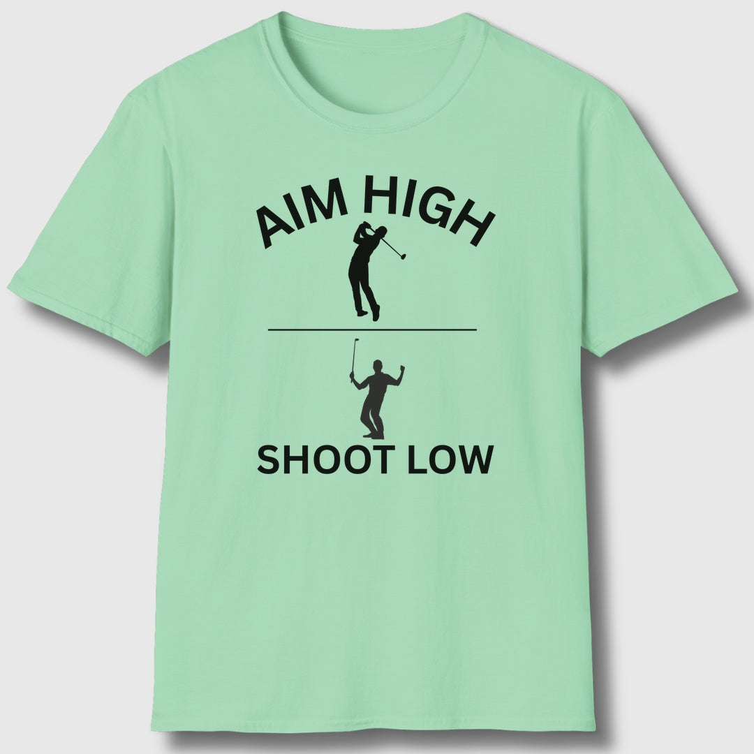 Aim High - Shoot Low (Male) - Adult Golf T-Shirt in Mint Green