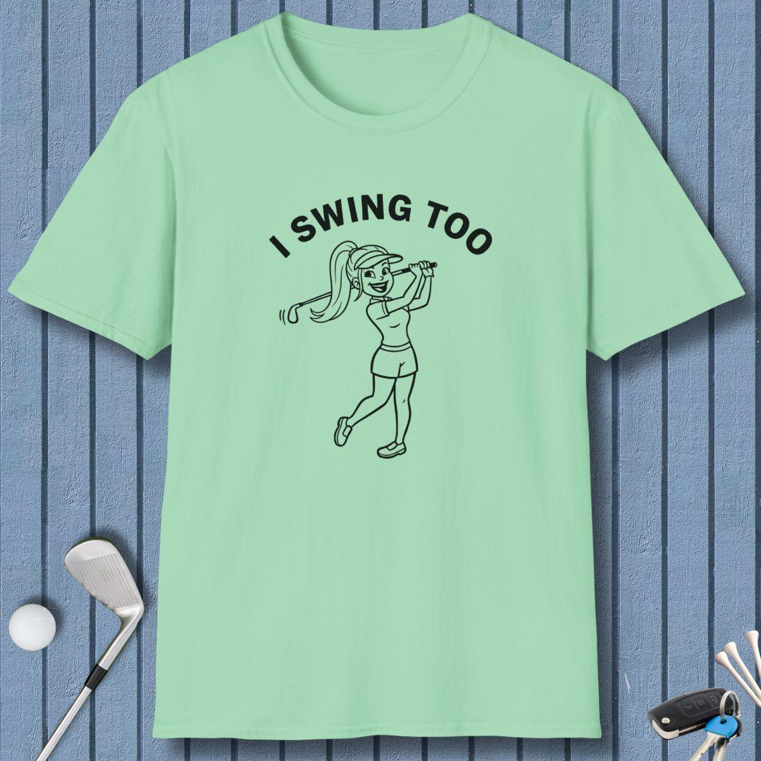 Retro “I SWING TOO” Women’s Golf T-Shirt – Funny Vintage Golf Design