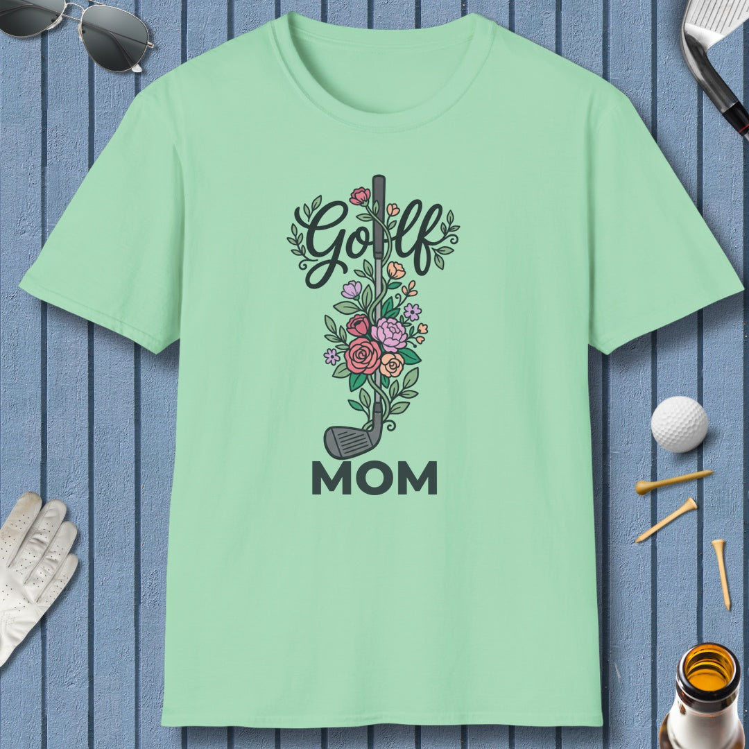 Golf Mom - Floral - Adult Golf T-Shirt in Mint Green