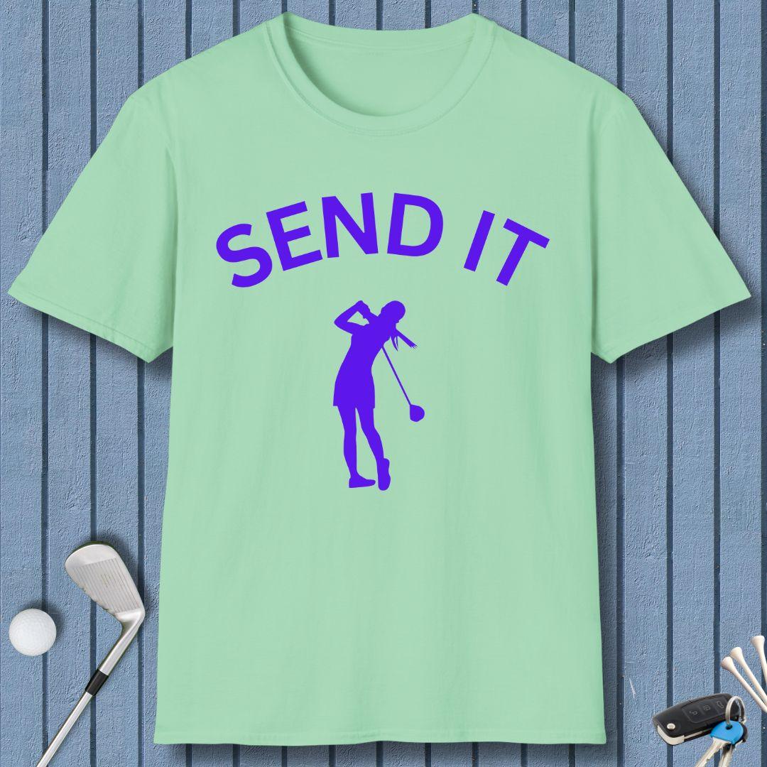 SEND IT - Female - T-Shirt in Mint Green, great for casual wear. Find more fun golf focused products at oneforetheages.com