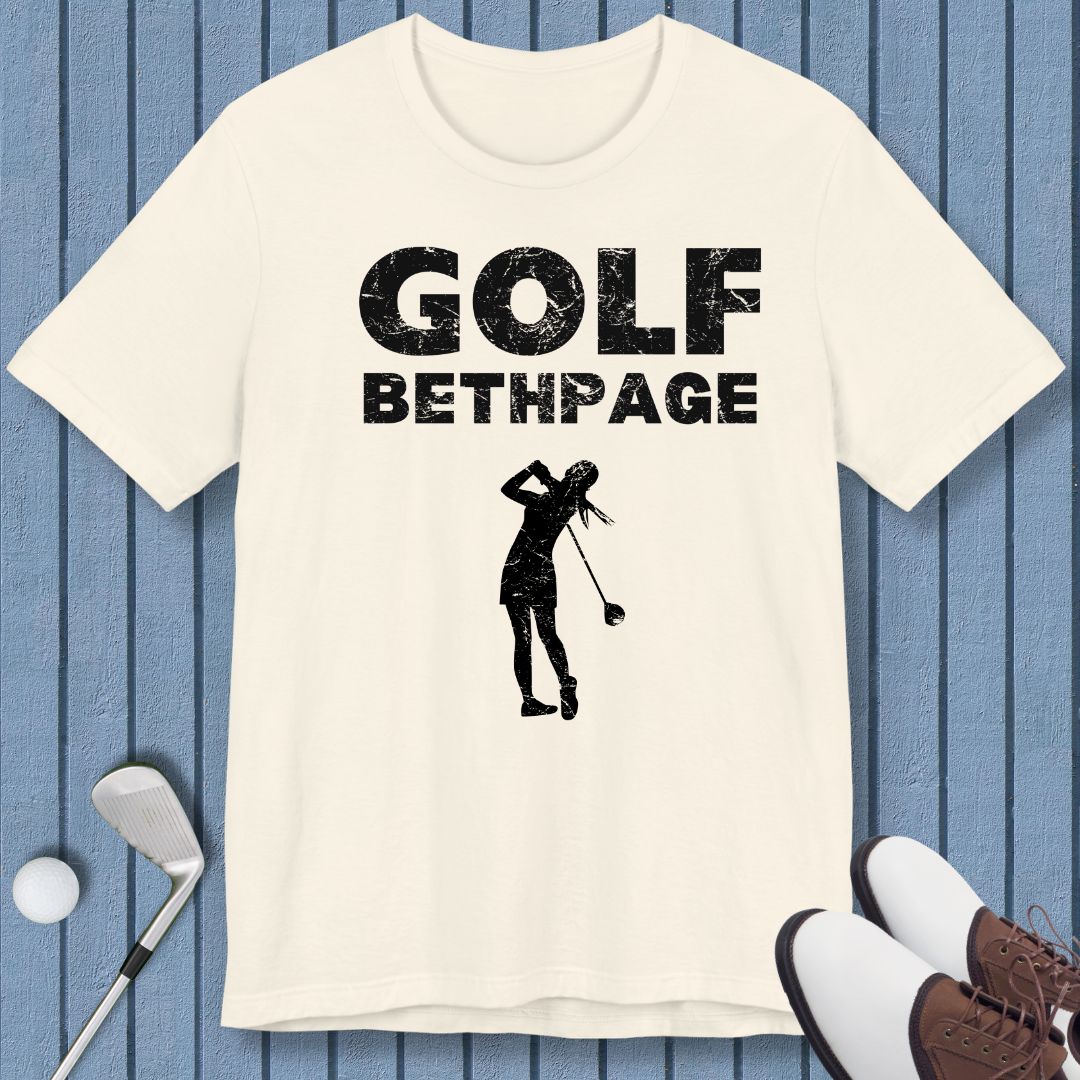 Golf Bethpage - Female T-shirt in Natural, great for casual wear. Find more fun golf focused products at oneforetheages.com