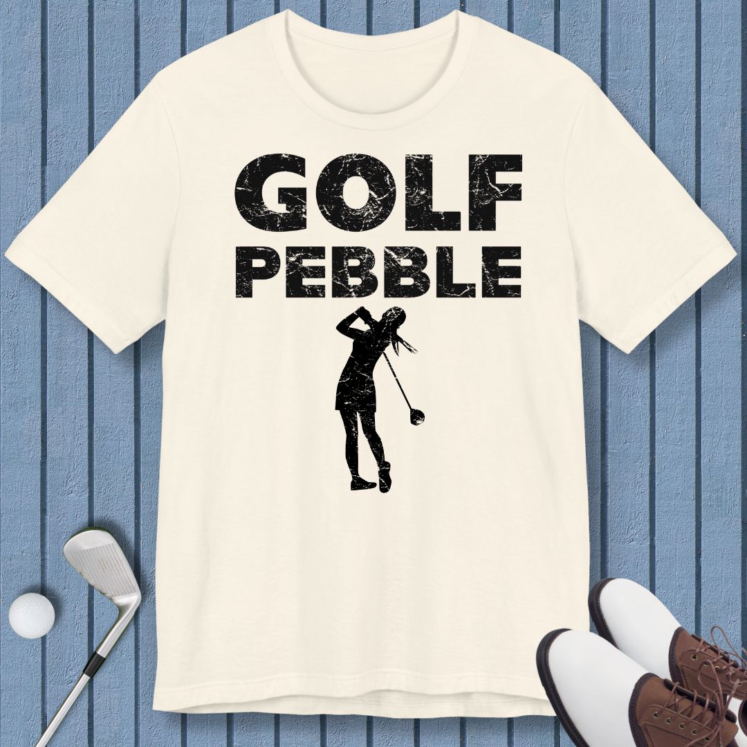 Golf Pebble - Female T-shirt in Natural, great for casual wear. Find more fun golf focused products at oneforetheages.com