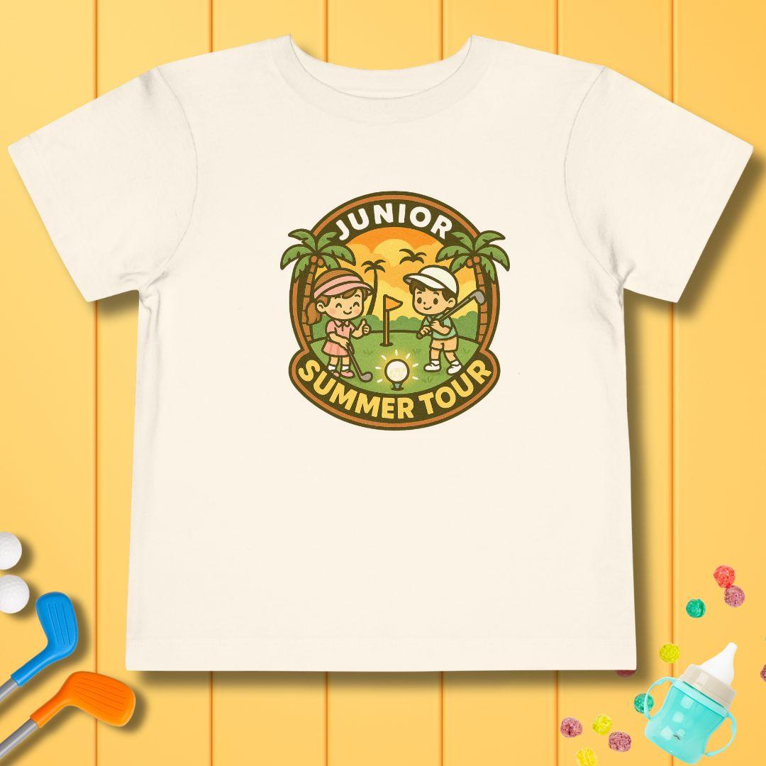 Junior Summer Tour - Toddler T-Shirt in Natural, great for casual wear. Find more fun golf focused products at oneforetheages.com