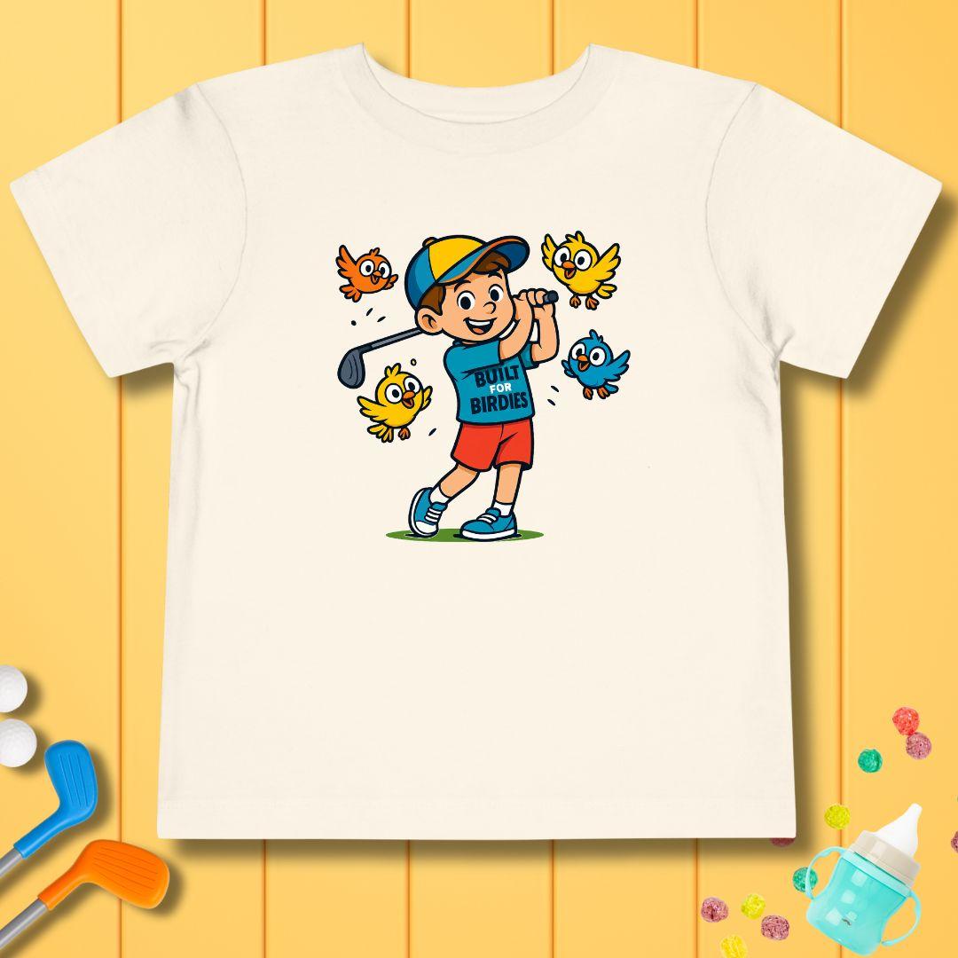 Built for Birdies Toddler T-Shirt in Natural, great for casual wear. Find more fun golf focused products at oneforetheages.com
