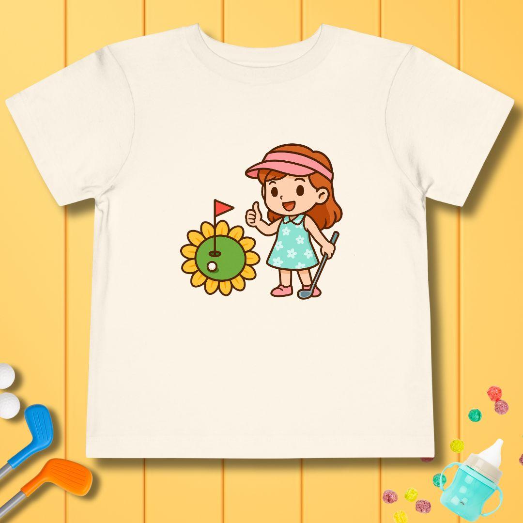 Sunflower Green - Girls Toddler T-Shirt in Natural, great for casual wear. Find more fun golf focused products at oneforetheages.com