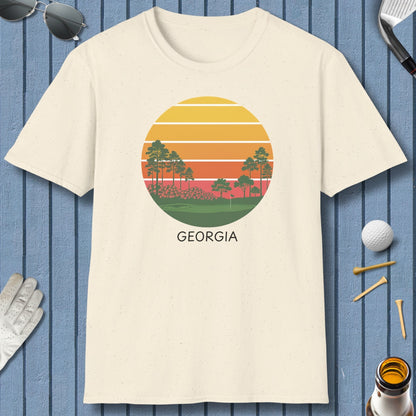 Retro Sunset - Georgia - Adult Golf T-Shirt in Natural