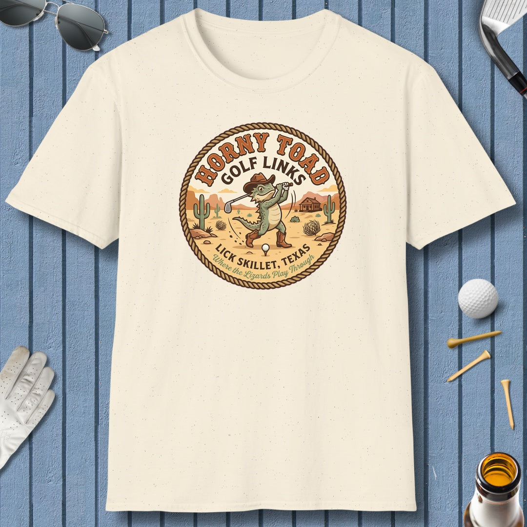 Horny Toad Golf Links - Lick Skillet, Texas - Adult Golf T-Shirt in Natural