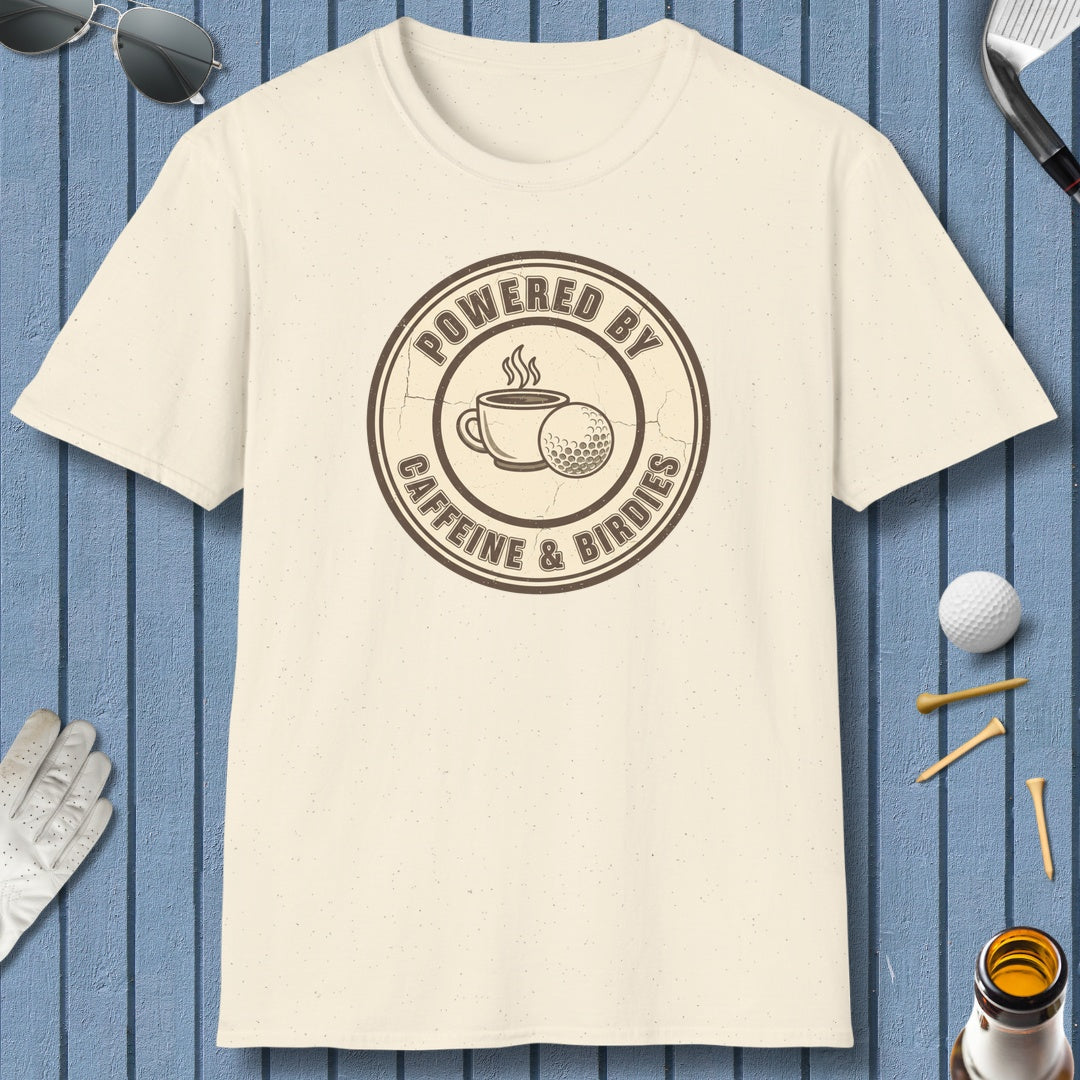 Powered by Caffeine & Birdies - Adult Golf T-Shirt in Natural