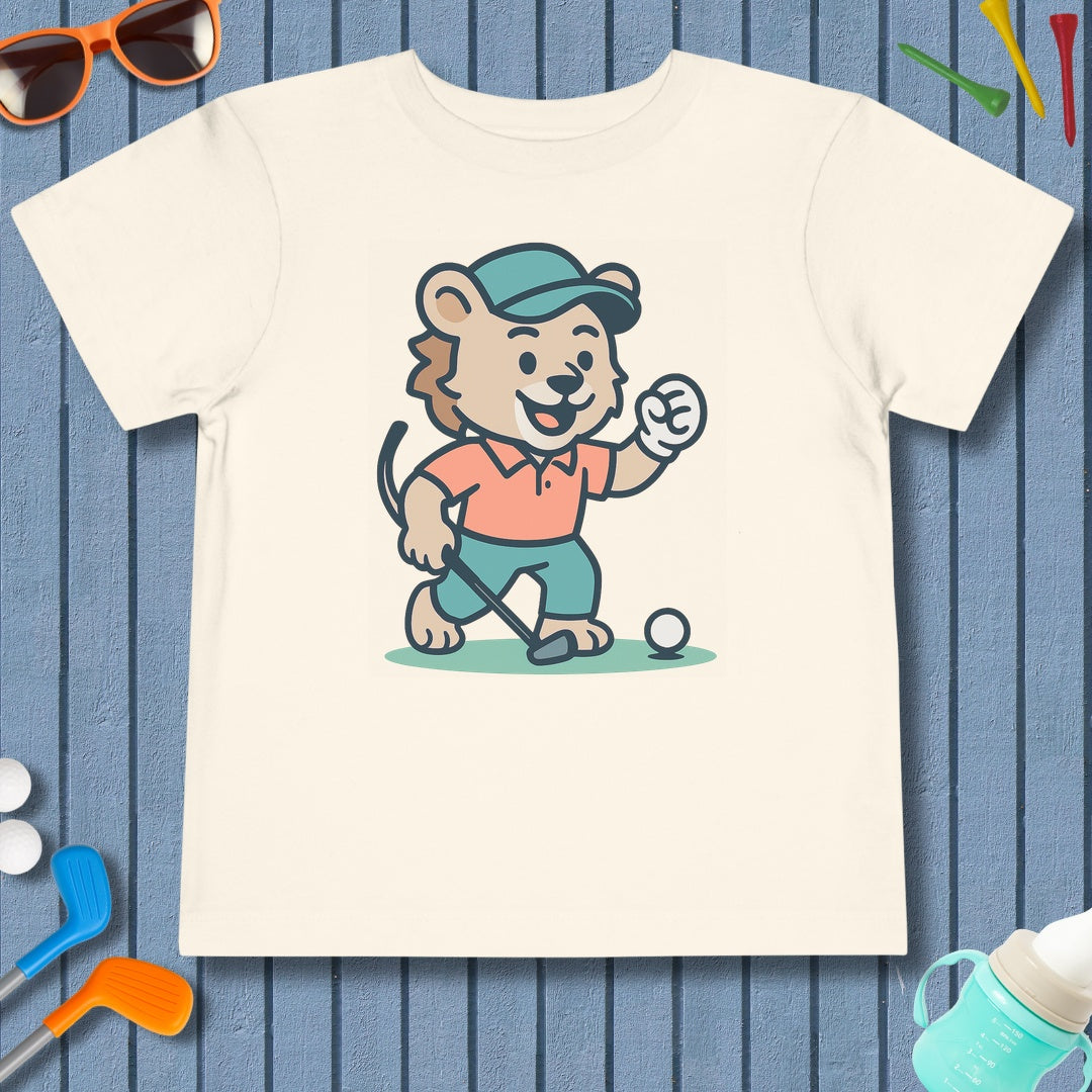 Fist Pumping Lion - Toddler Golf T-Shirt in Natural