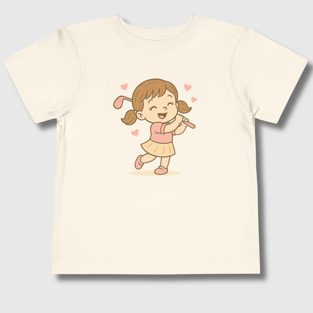 Happy Golfer Girl - Toddler Golf T-Shirt in Natural