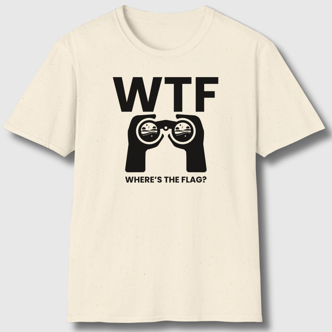 WTF - Where's the Flag - Adult Golf T-Shirt in Natural