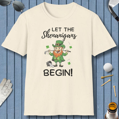 Let The Shenanigans Begin - Adult Golf T-Shirt in Natural