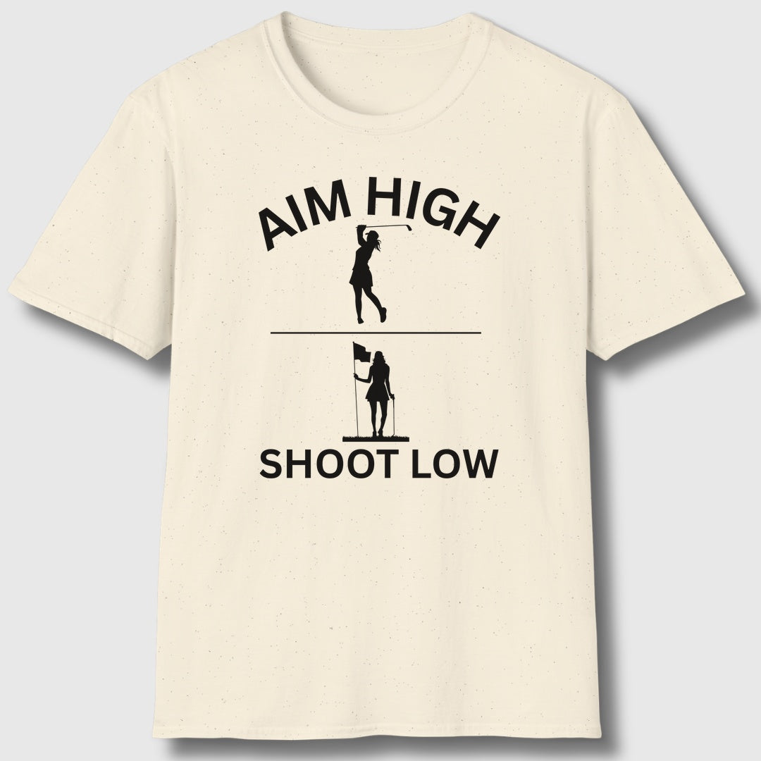 Aim High - Shoot Low (Female) - Adult Golf T-Shirt in Natural