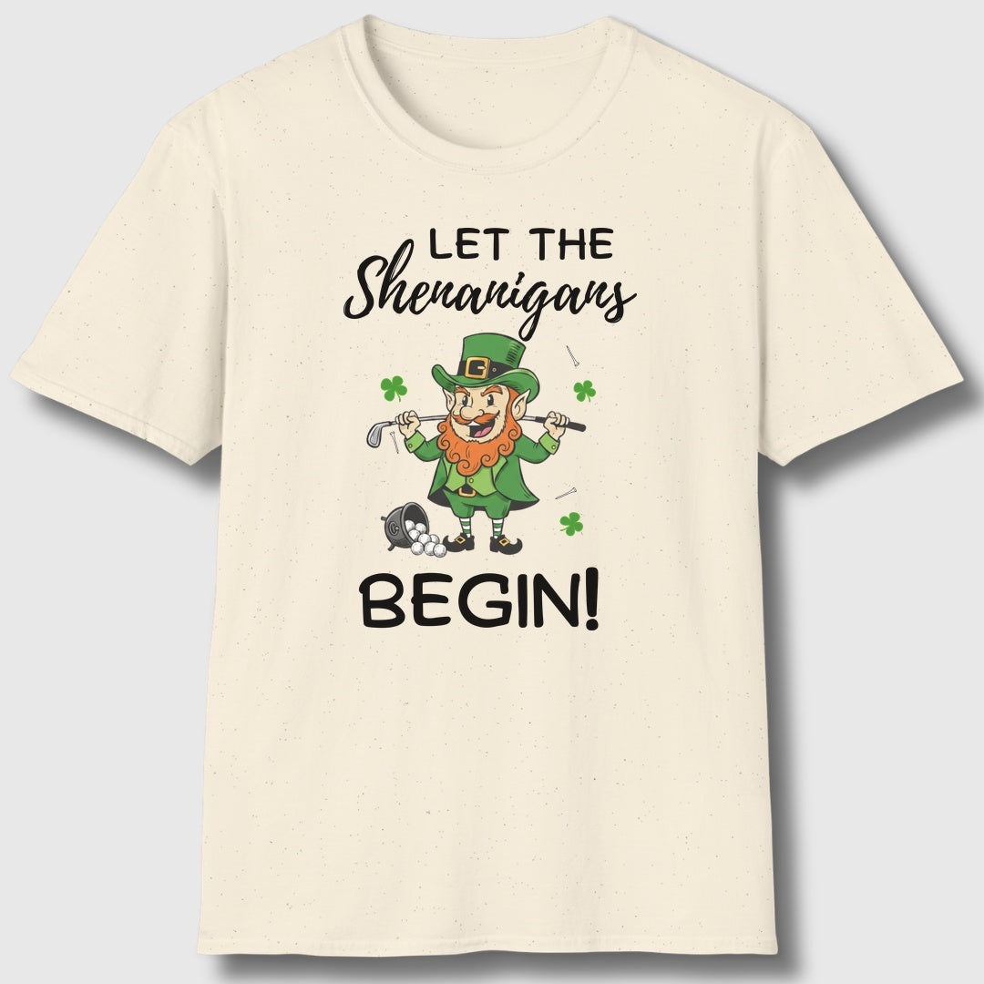 Let The Shenanigans Begin - Adult Golf T-Shirt in Natural