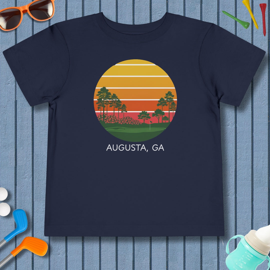 Retro Sunset - Augusta - Toddler Golf T-Shirt in Navy
