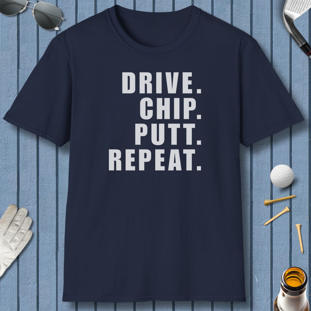 DRIVE CHIP PUTT REPEAT - Adult Golf T-Shirt in Navy
