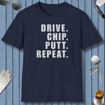 DRIVE CHIP PUTT REPEAT - Adult Golf T-Shirt in Navy
