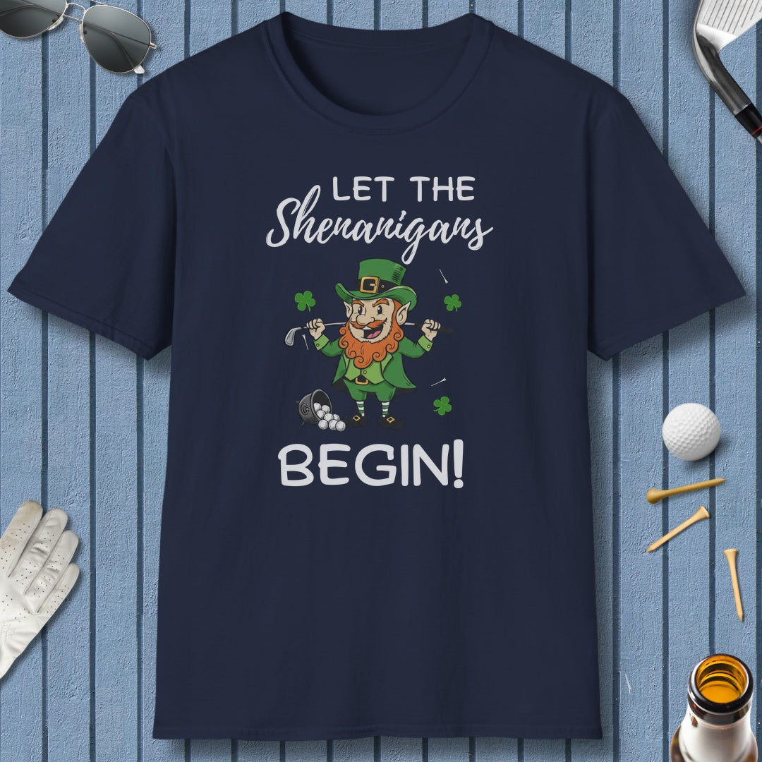 Let The Shenanigans Begin - Adult Golf T-Shirt in Navy