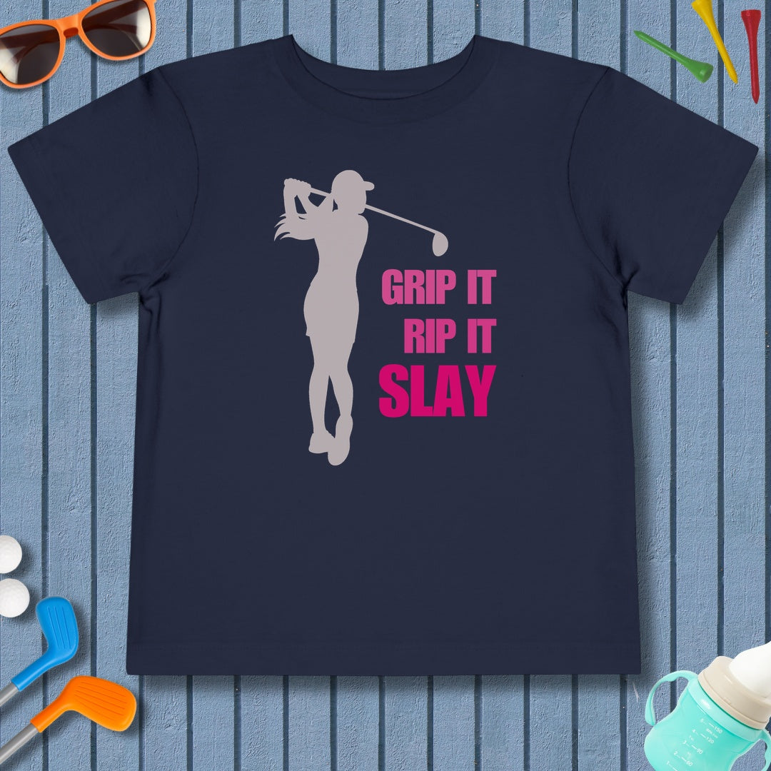 GRIP IT, RIP IT, SLAY (Female) - Toddler Golf T-Shirt in Navy