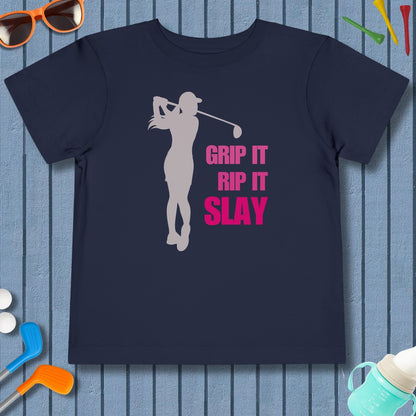 GRIP IT, RIP IT, SLAY (Female) - Toddler Golf T-Shirt in Navy