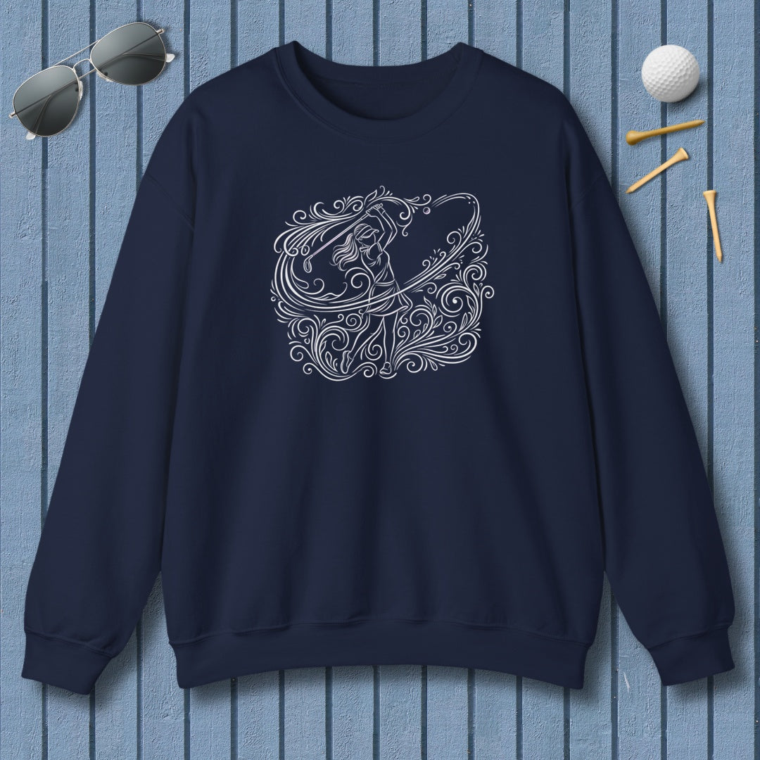 EVERY SWING TELLS A STORY - Women's Golf Vine Art - Adult Golf Sweatshirt in Navy