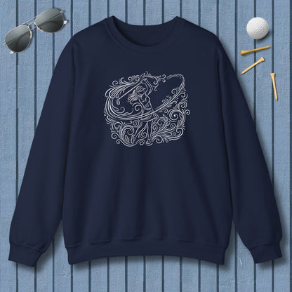 EVERY SWING TELLS A STORY - Women's Golf Vine Art - Adult Golf Sweatshirt in Navy