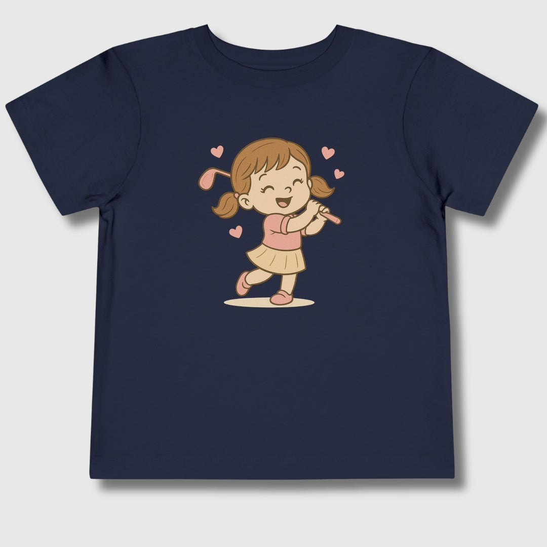 Happy Golfer Girl - Toddler Golf T-Shirt in Navy