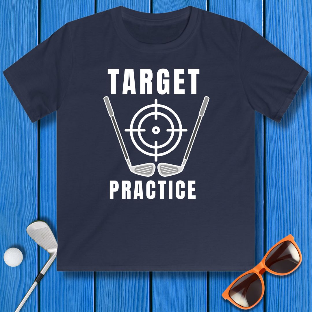 Target Practice - Youth T-shirt in Navy, great for casual wear. Find more fun golf focused products at oneforetheages.com