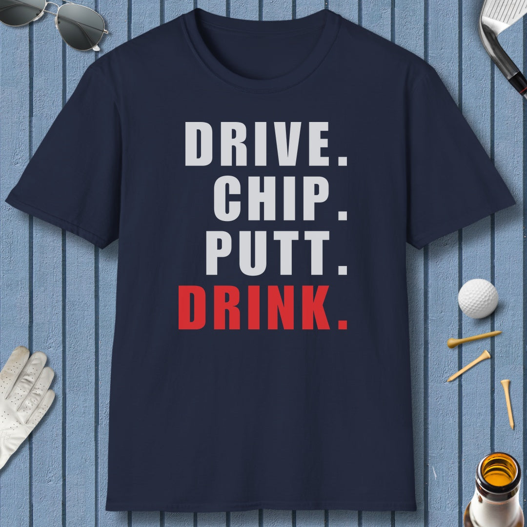 Drive Chip Putt Drink - Adult Golf T-Shirt in Navy