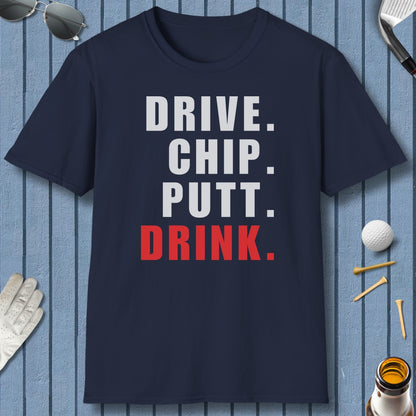 Drive Chip Putt Drink - Adult Golf T-Shirt in Navy