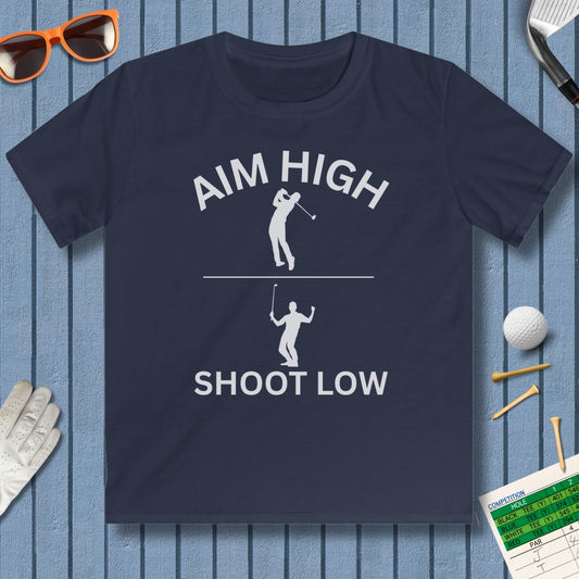 Aim High - Shoot Low (Male) - Youth Golf T-Shirt in Navy