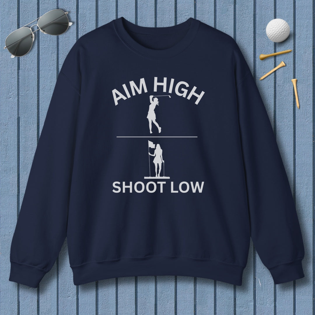 Aim High - Shoot Low (Female) - Adult Golf Sweatshirt in Navy