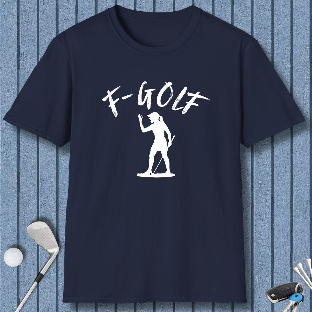 F-Golf - Female Golfer T-Shirt in Navy, great for casual wear. Find more fun golf focused products at oneforetheages.com