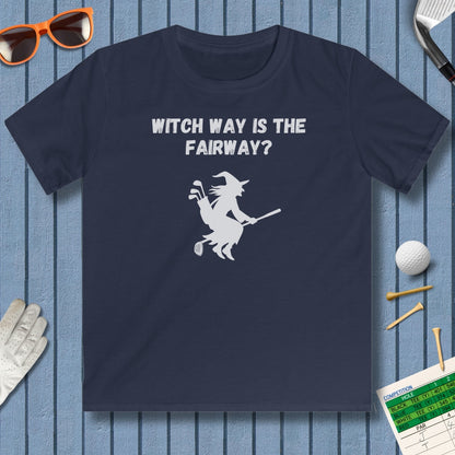 Witch Way is the Fairway - Youth Golf T-Shirt in Navy
