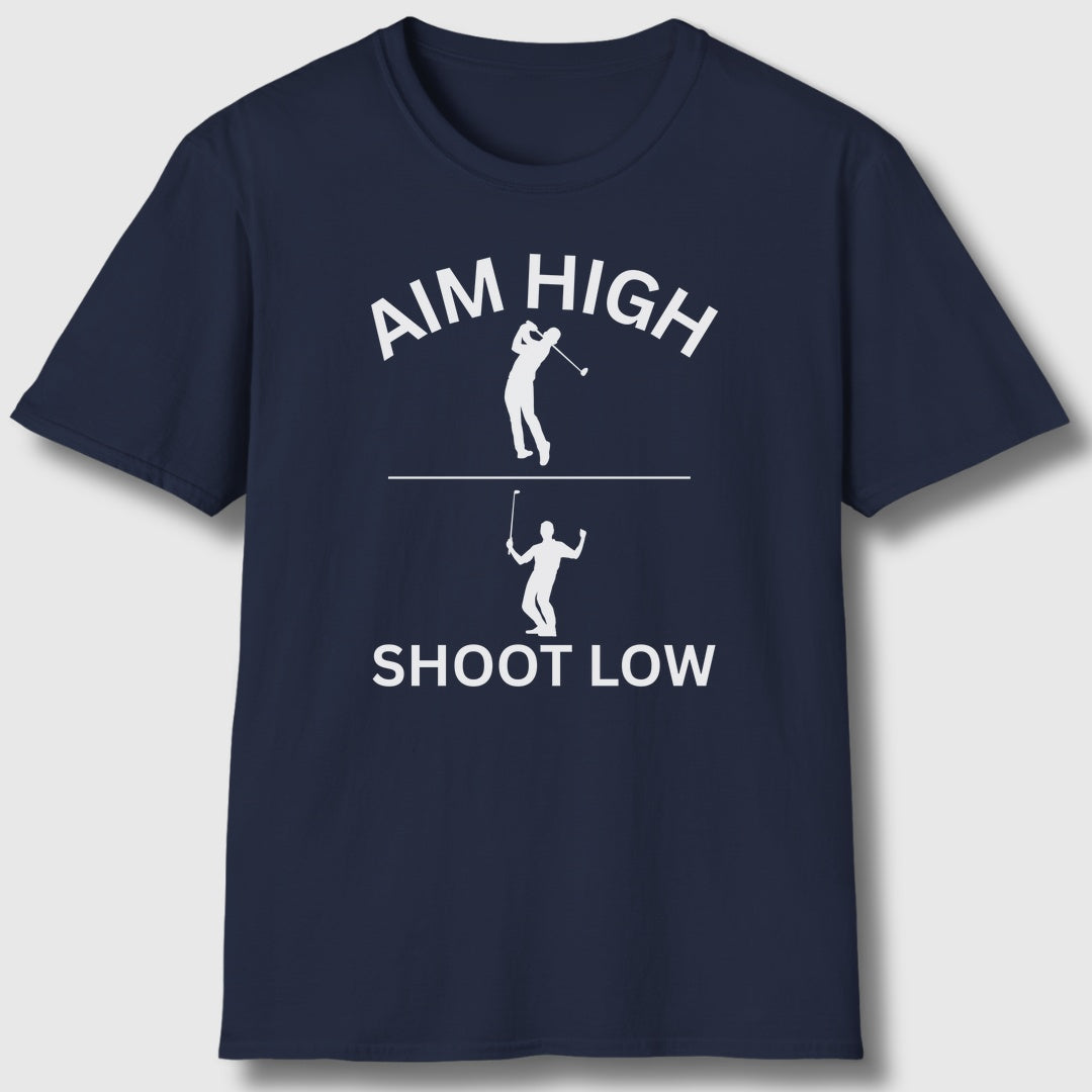 Aim High - Shoot Low (Male) - Adult Golf T-Shirt in Navy