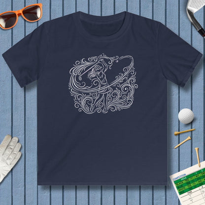 EVERY SWING TELLS A STORY - Women's Golf Vine Art - Youth Golf T-Shirt in Navy